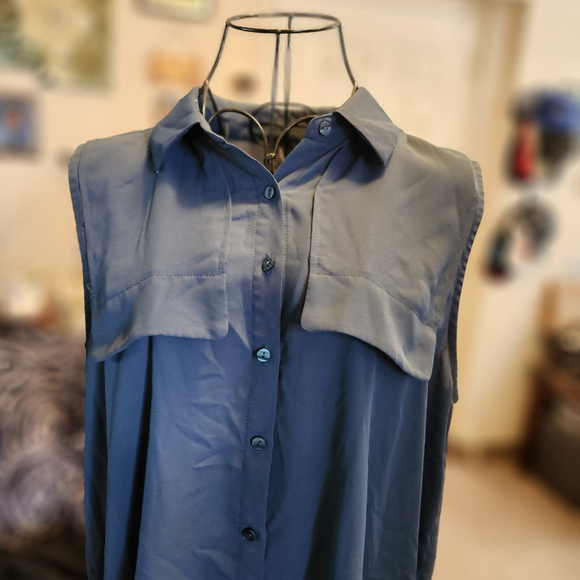 Worthington Women's Sleeveless Button Down Shirt Dark Gray - Picture 6 of 7